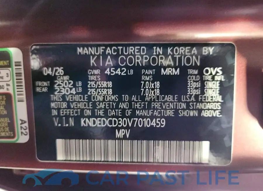 KNDEDCD30V7010459# 14