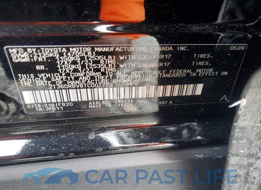 2T36DRBV8TC007775# 12