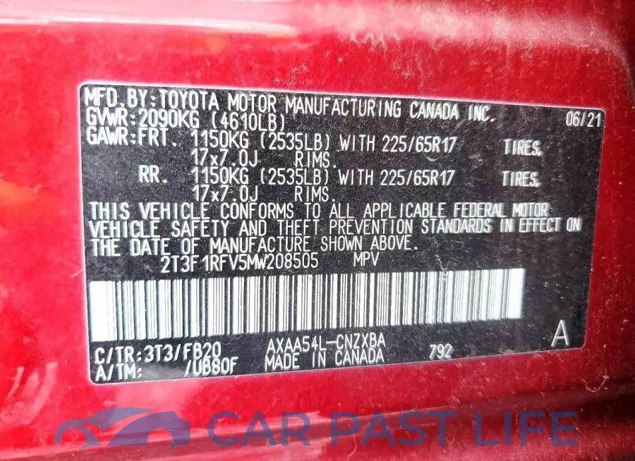 2T3F1RFV5MW208505# 14