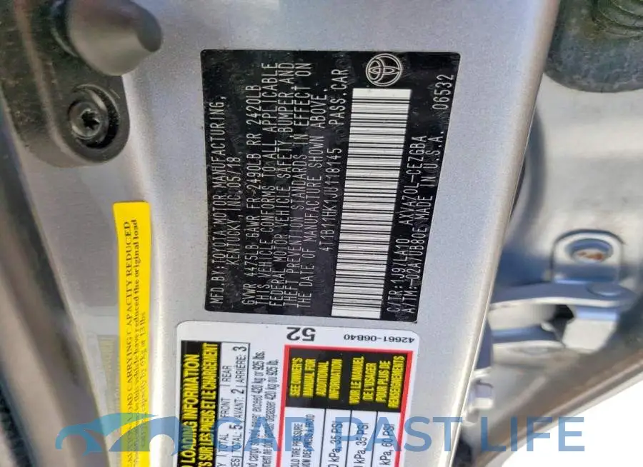 4T1B11HK1JU118145# 12