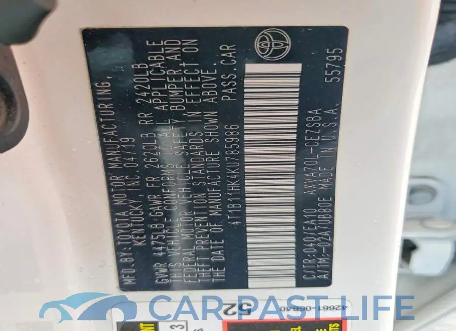 4T1B11HK4KU785986# 12