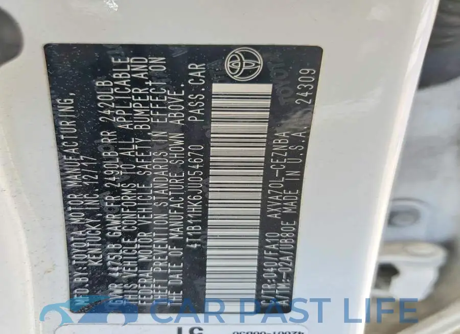 4T1B11HK6JU054670# 12