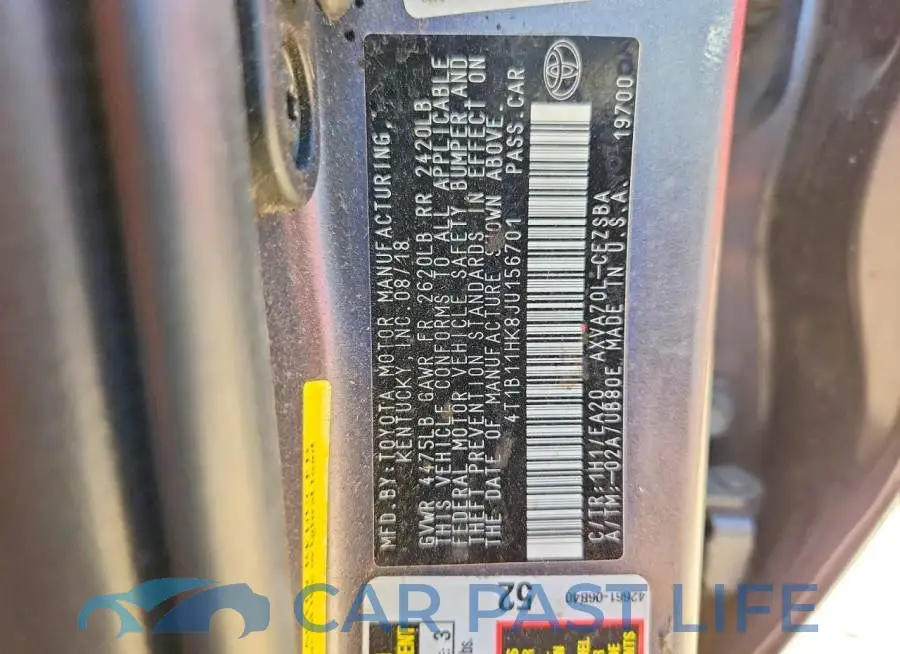 4T1B11HK8JU156701# 12