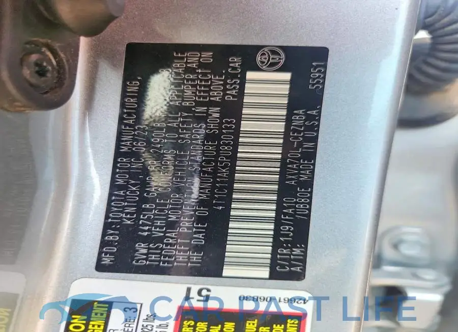 4T1C11AK5PU830133# 12