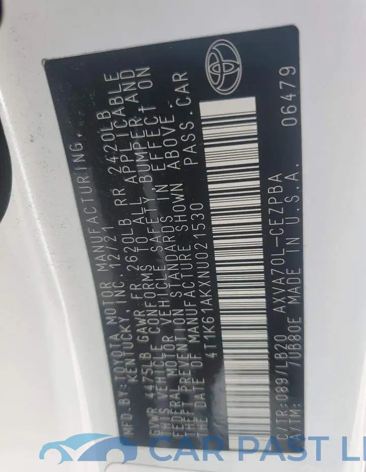 4T1K61AKXNU021530# 12
