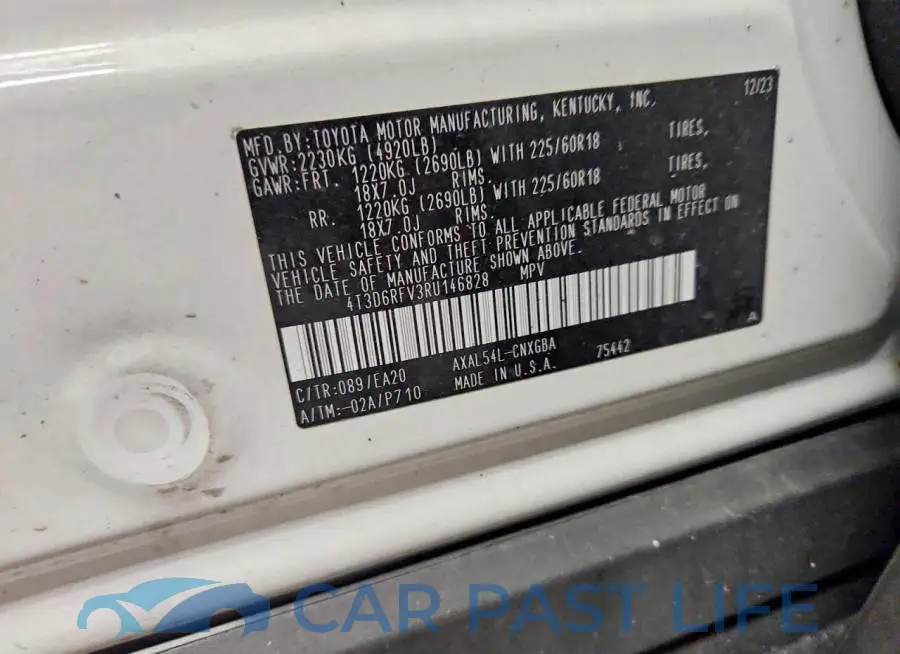 4T3D6RFV3RU146828# 13
