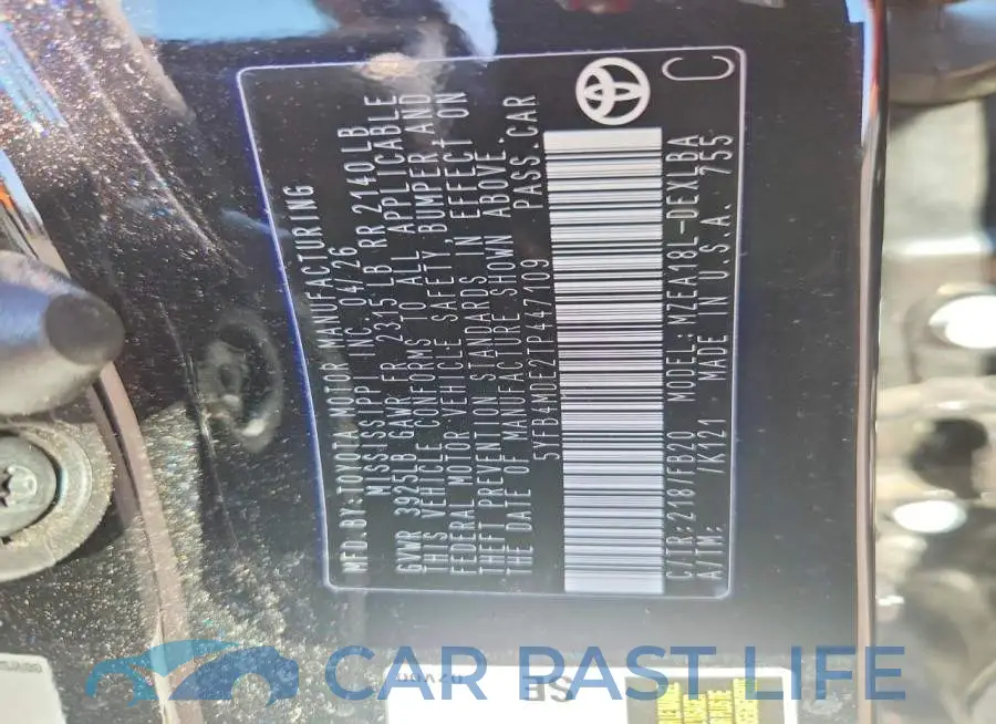 5YFB4MDE2TP447109# 12