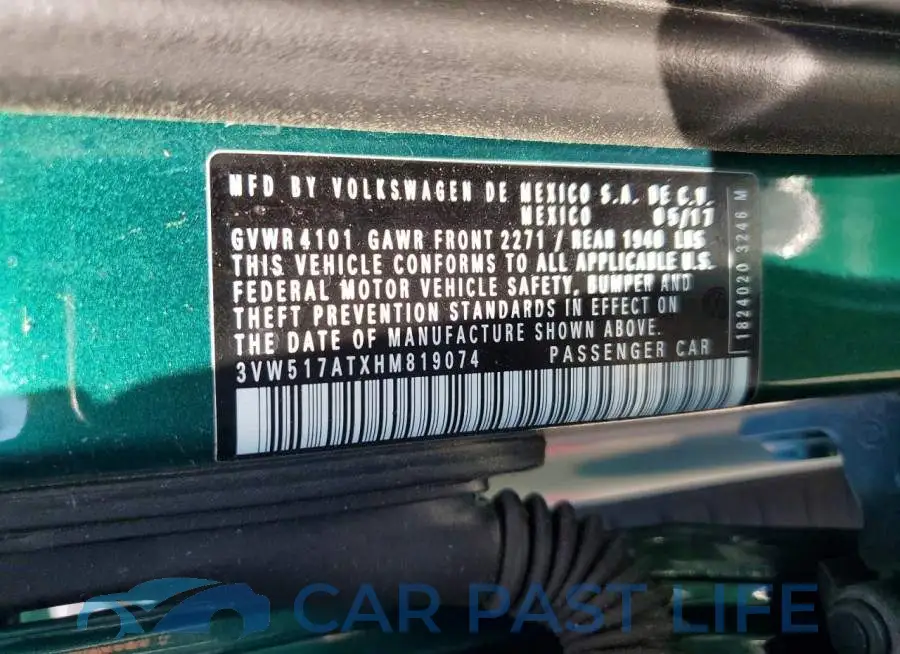 3VW517ATXHM819074# 12