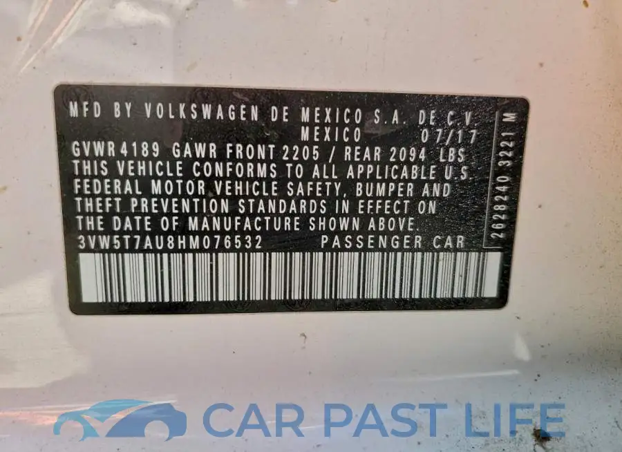 3VW5T7AU8HM076532# 12