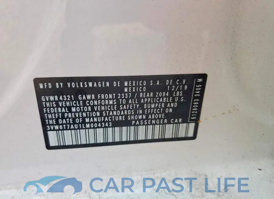 3VW6T7AU1LM004343# 12