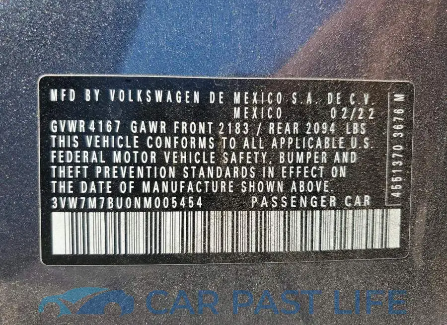 3VW7M7BU0NM005454# 12