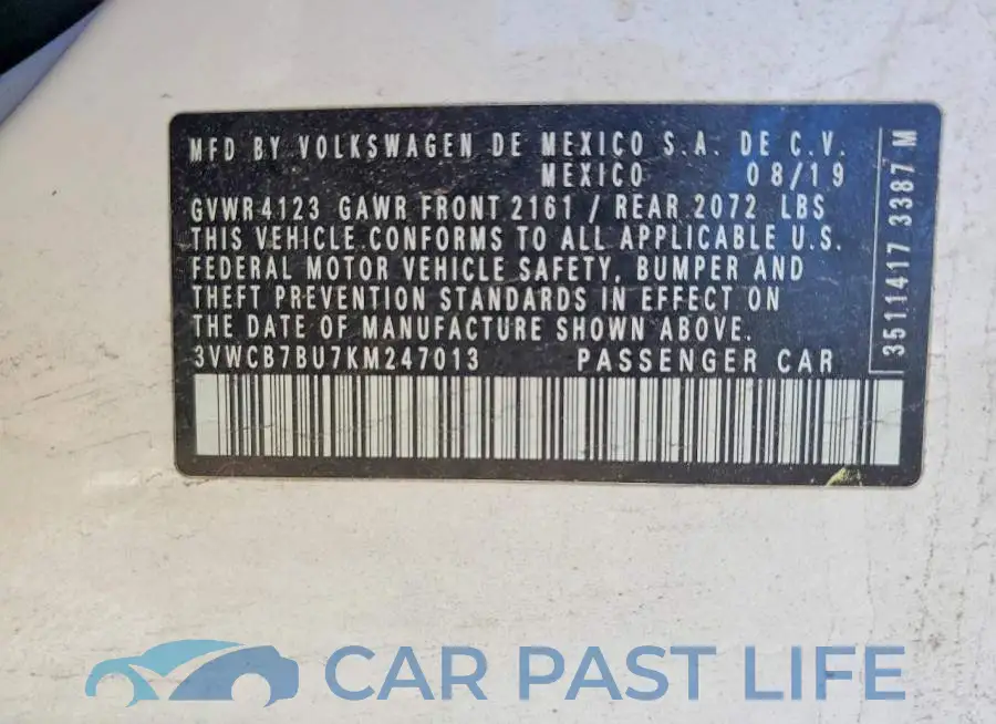 3VWCB7BU7KM247013# 12
