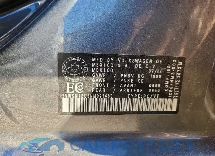 3VWSM7BU3NM025689# 12