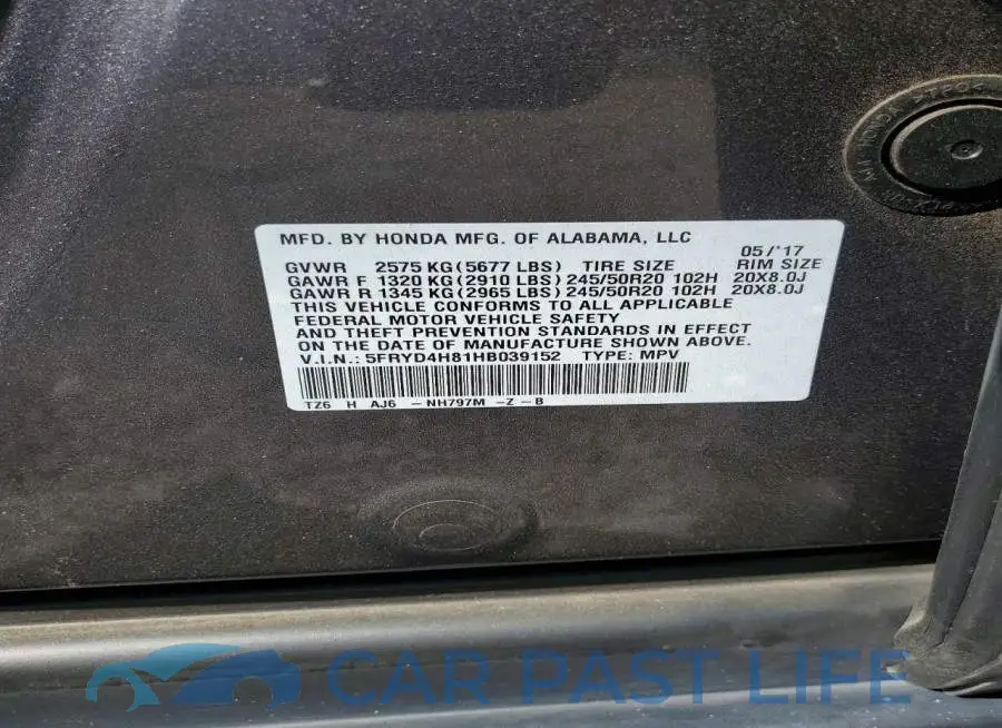 5FRYD4H81HB039152# 12