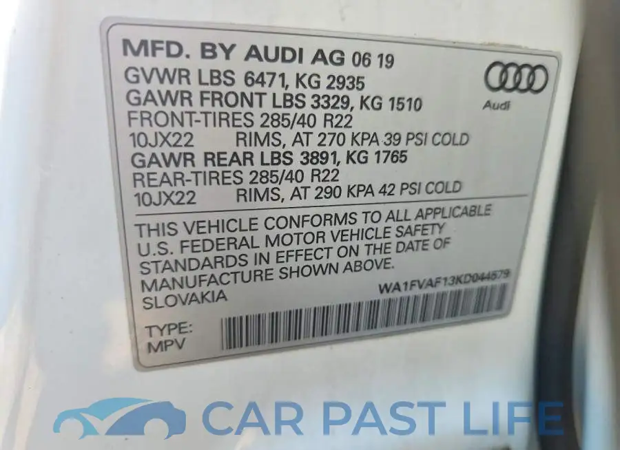 WA1FVAF13KD044579# 12