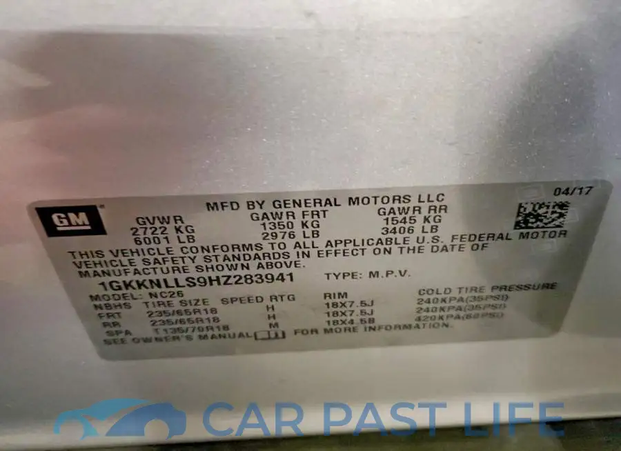 1GKKNLLS9HZ283941# 13