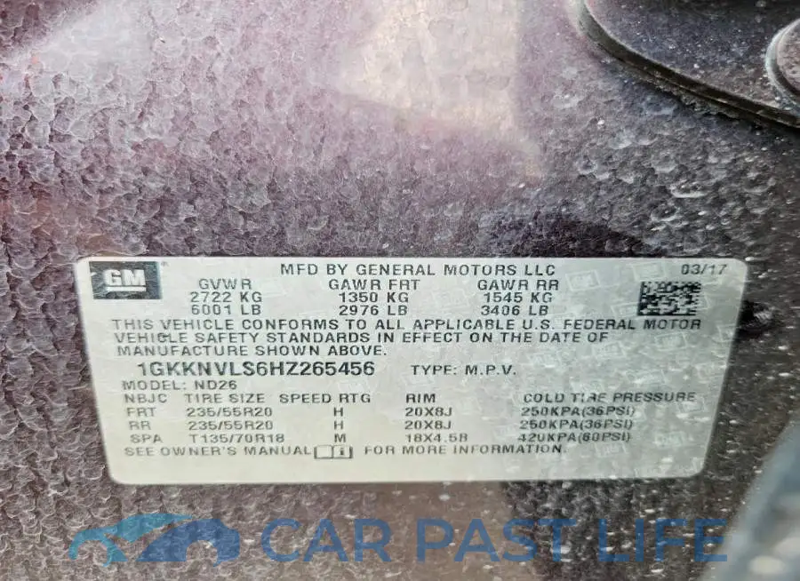1GKKNVLS6HZ265456# 13