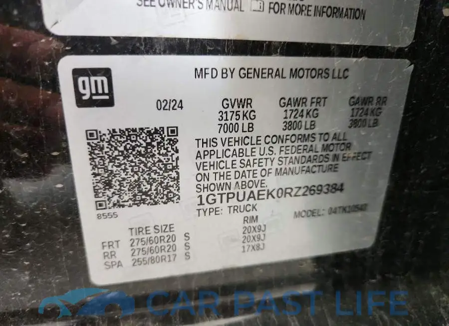 1GTPUAEK0RZ269384# 12