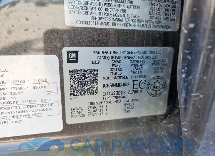 1GTU9BED8LZ170010# 12