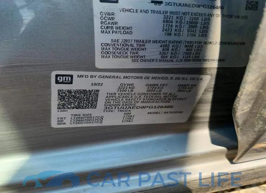3GTUUAED9PG126466# 12