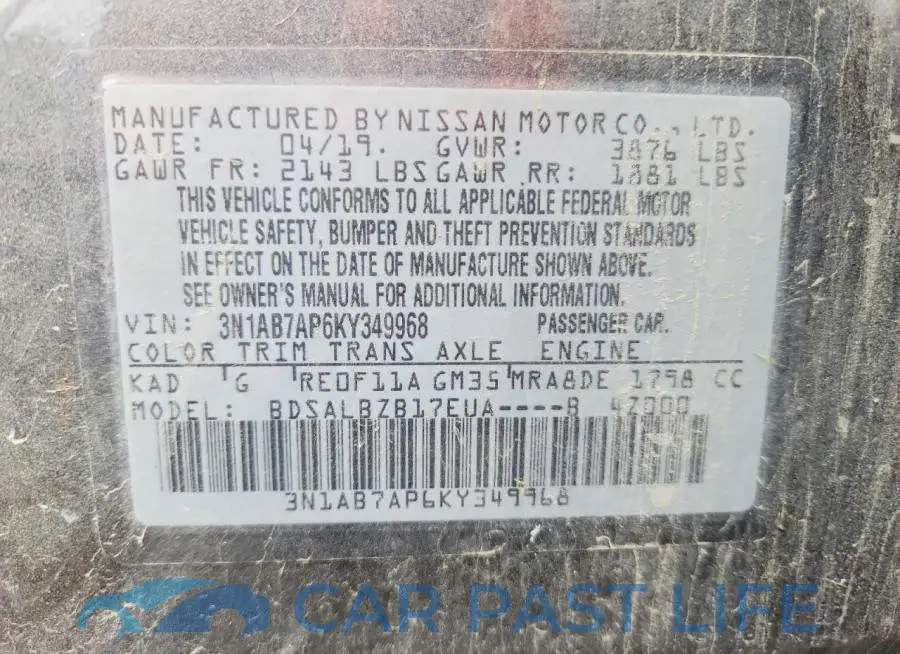 3N1AB7AP6KY349968# 12