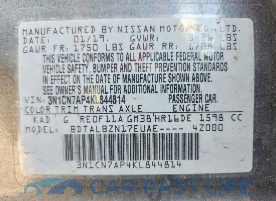 3N1CN7AP4KL844814# 12