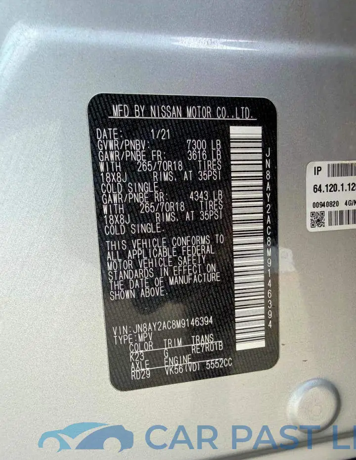 JN8AY2AC8M9146394# 10