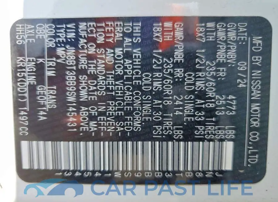 JN8BT3BB9SW145431# 13