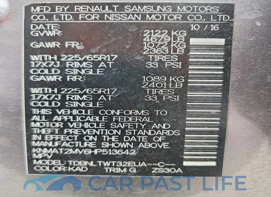 KNMAT2MV6HP513642# 12