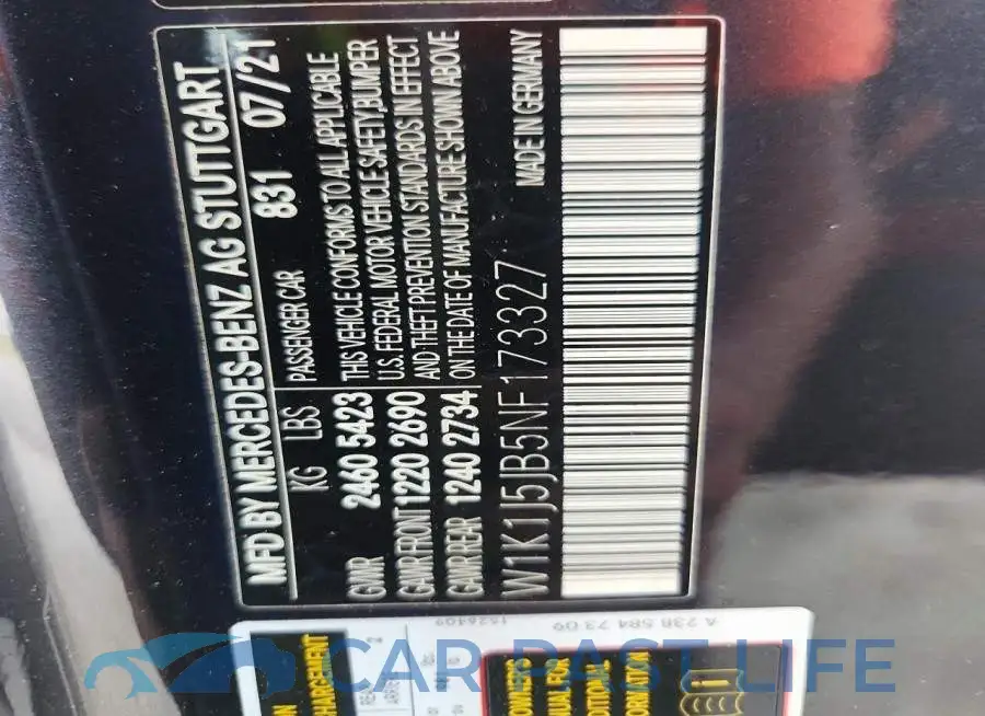 W1K1J5JB5NF173327# 12