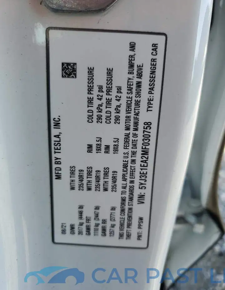 5YJ3E1EA2MF030758# 12