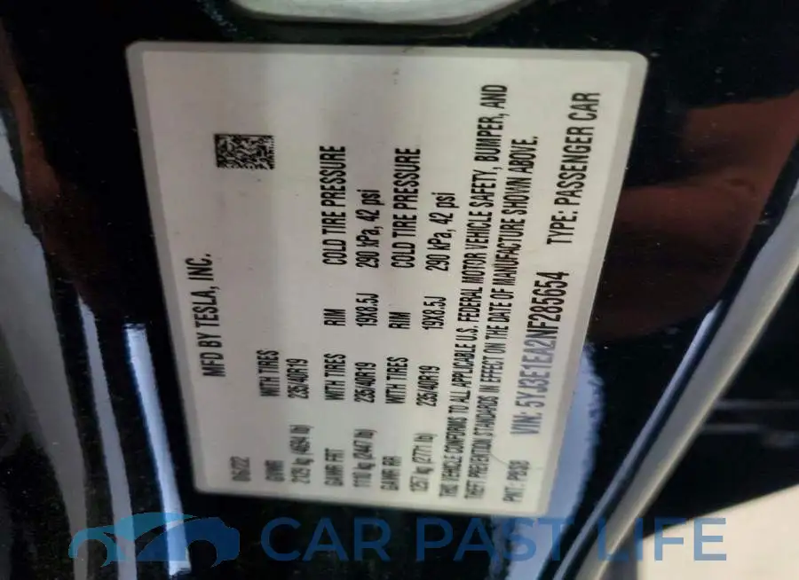 5YJ3E1EA2NF285654# 12