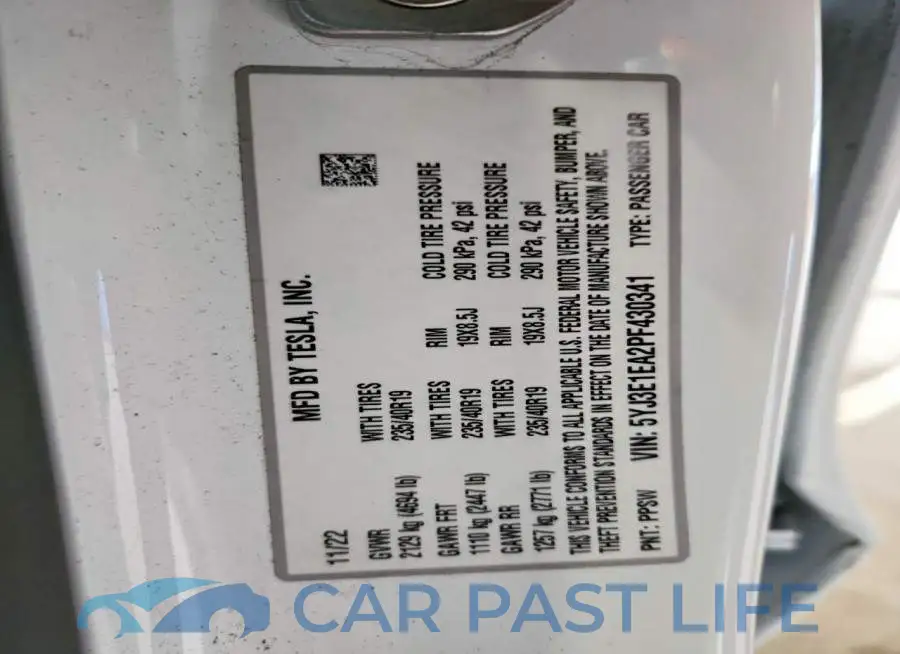 5YJ3E1EA2PF430341# 12