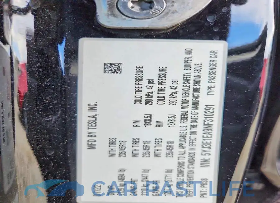 5YJ3E1EA9NF310291# 12