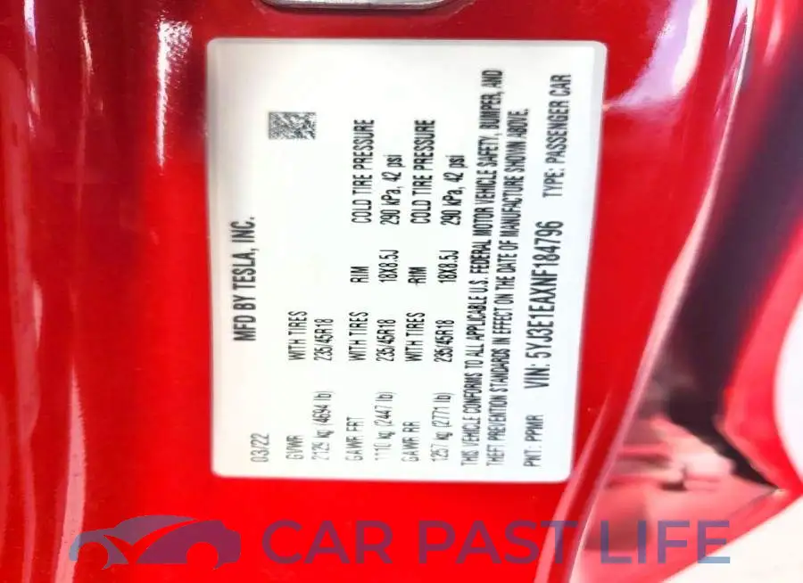 5YJ3E1EAXNF184796# 12