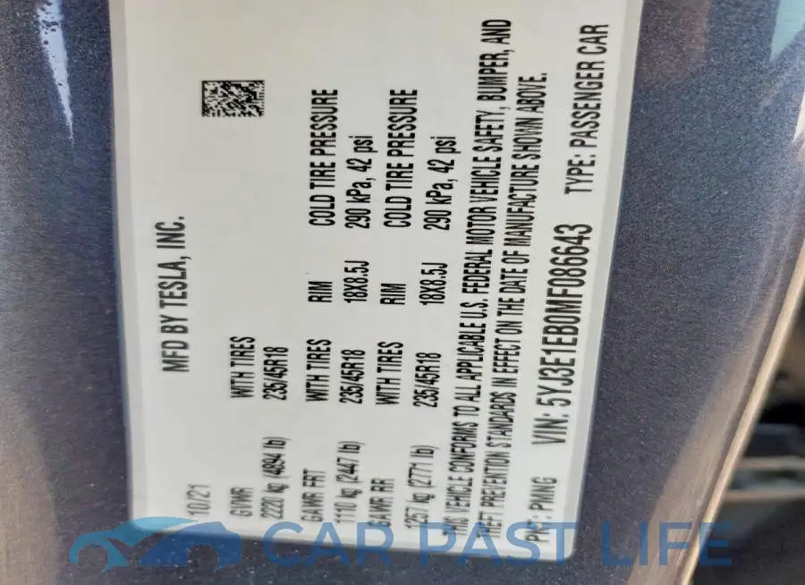 5YJ3E1EB0MF086643# 12