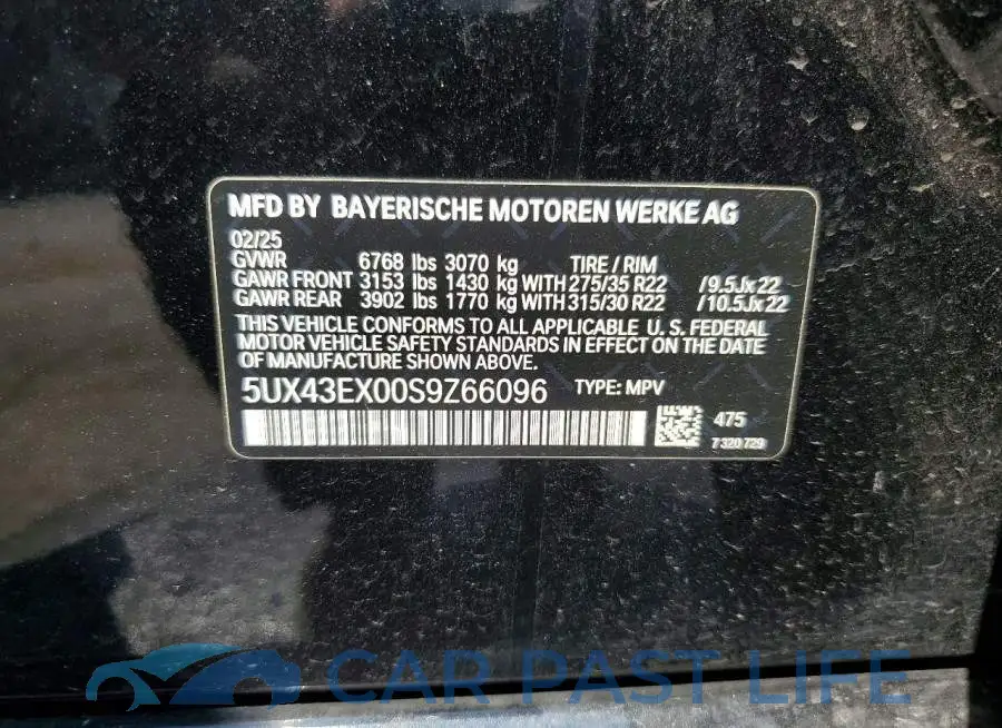 5UX43EX00S9Z66096# 13