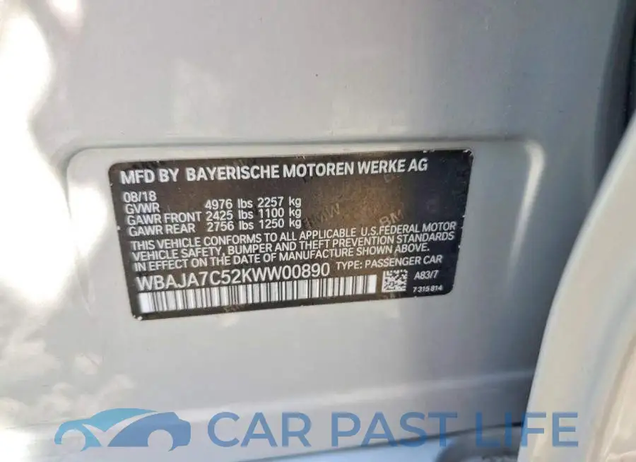 WBAJA7C52KWW00890# 12