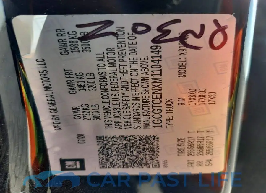1GCGTCENXM1104149# 12