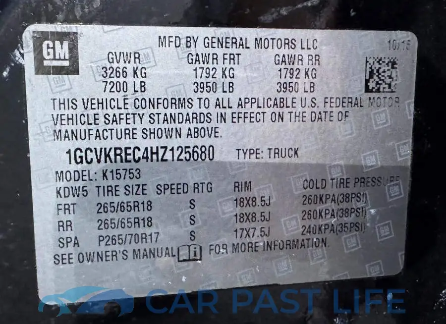 1GCVKREC4HZ125680# 10