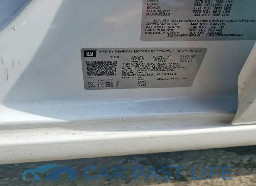 3GCPYAEH9LG183166# 12