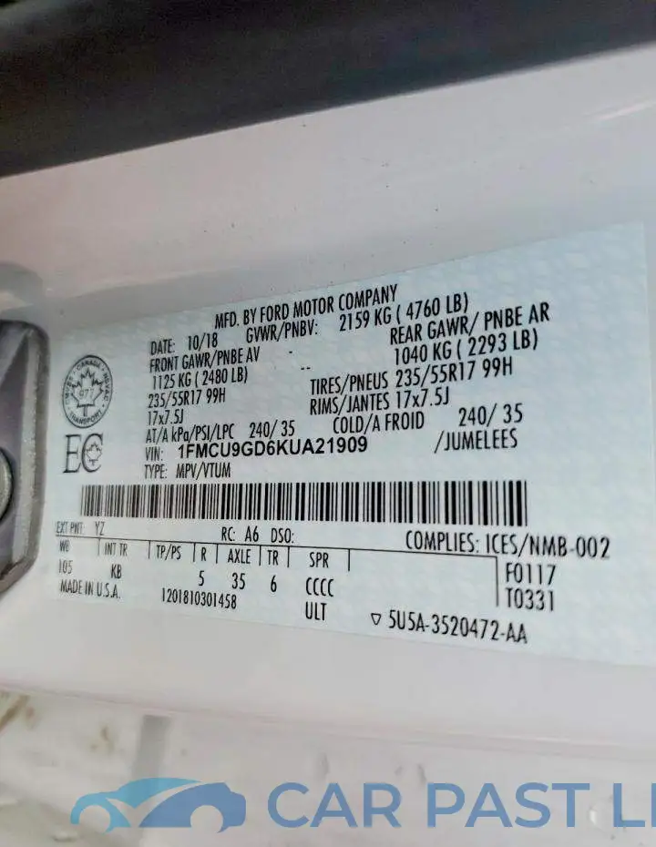 1FMCU9GD6KUA21909# 13