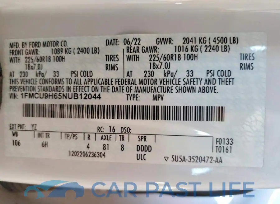 1FMCU9H65NUB12044# 12
