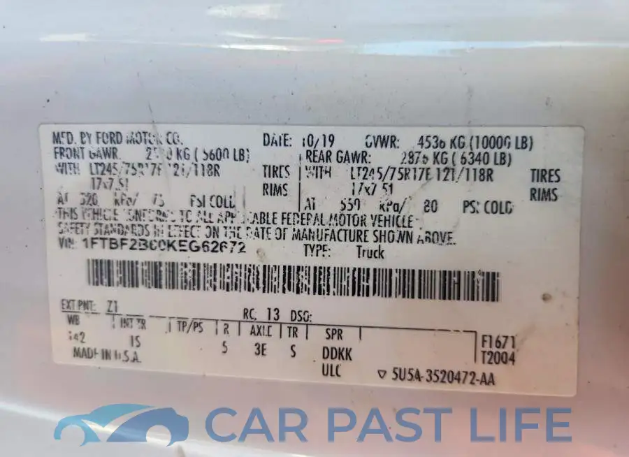 1FTBF2B60KEG62672# 12
