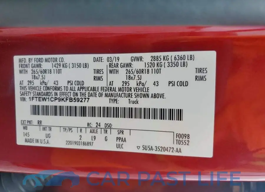 1FTEW1CP9KFB59277# 12