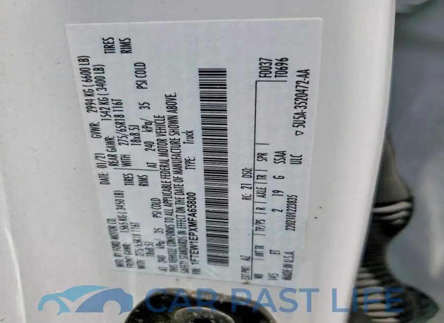 1FTEW1EPXMFA65800# 12