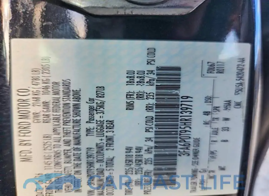 3FA6P0T95HR139719# 12