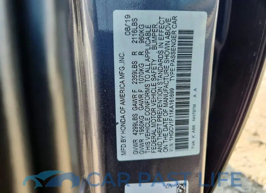 1HGCV1F11KA161699# 12