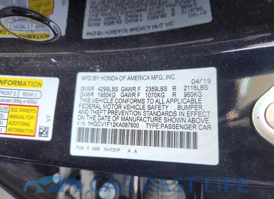 1HGCV1F12KA087600# 12