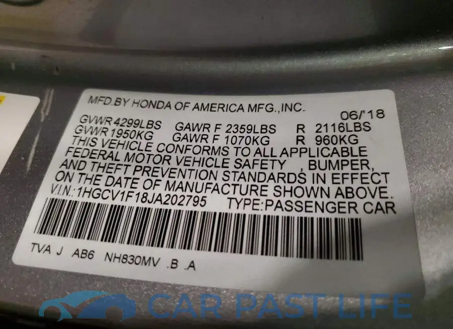 1HGCV1F18JA202795# 13